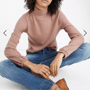 Madewell pink ribbed balloon sleeve mock neck top